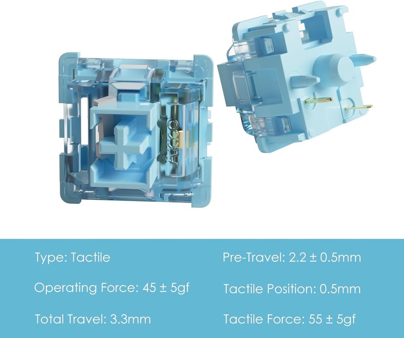 AKKO مفتاح V3 كريمي أزرق برو مع ساق مضاد للغبار للوحة مفاتيح الألعاب الميكانيكية، 5 دبابيس 45gf مفاتيح لمسية مشحمة مسبقًا (45 قطعة) - Image 2